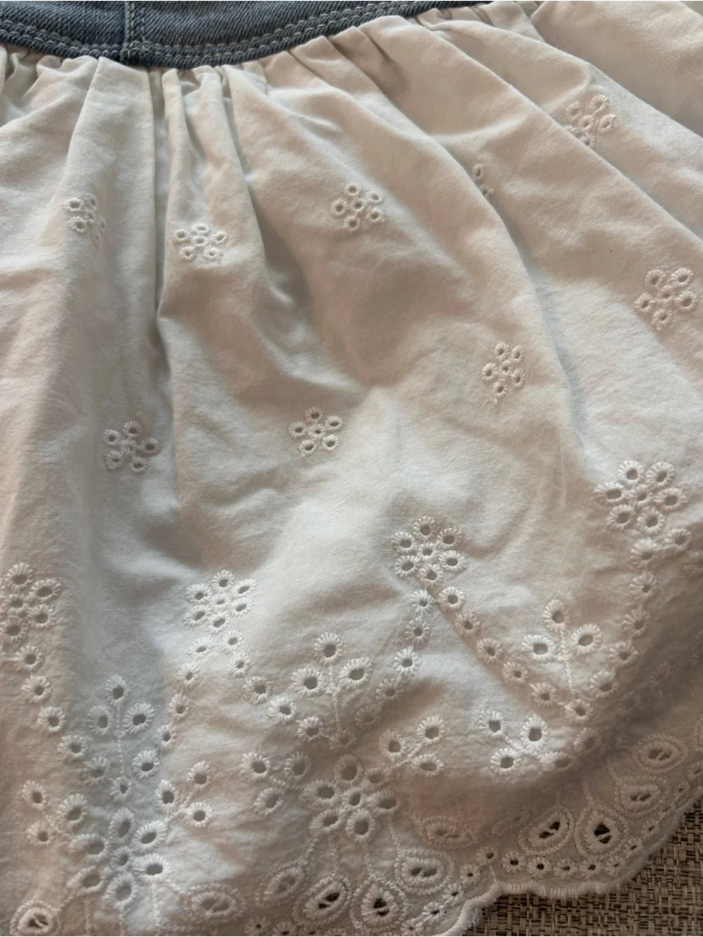 OshKosh B'gosh Denim Bib Dress with White Eyelet Skirt. Size 2T